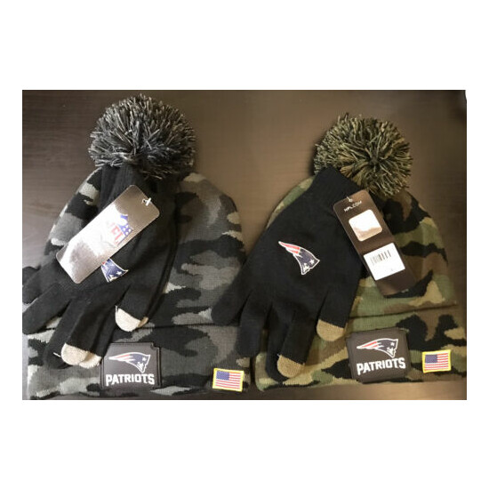 X2 NEW NFL New England Patriots Adult Beanie Glove Set Camouflage Camo OS image {1}