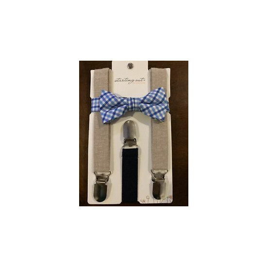 NEW Starting Out Baby Toddler Boy Bowtie SuspendersBlue Plaid Wedding  image {1}