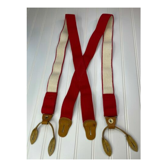 VINTAGE LL Bean Red Suspenders Heavy Duty Mens Button Braces Long image {1}