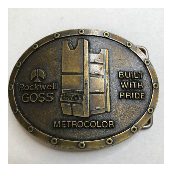Brass Rockwell Goss Metro Color Oval 3.5" Belt Buckle Built with Pride USA image {1}