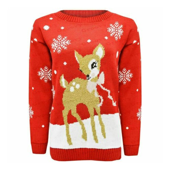 New Kids Girls Christmas Baby Deer Bambi Novelty Xmas Knitted Jumper Sweater Top image {2}
