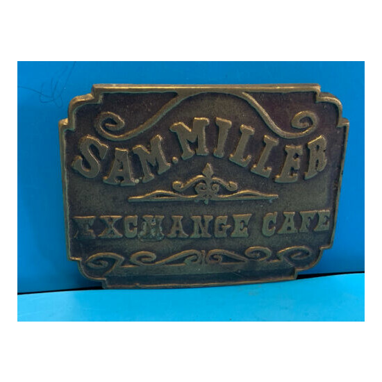 Old Vtg Collectible Sam. Miller Exchange Cafe Brass? Belt Buckle 3.25" x 2.5"  image {1}