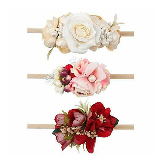 Oaoleer Baby Girl Floral Headbands Set - 3pcs Flower Headbands Newborn Toddle... image {1}