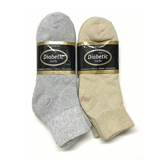 6 /12 Pair Non-Binding Top DIABETIC Gray & Tan Ankle Sock Size 10-13. image {1}