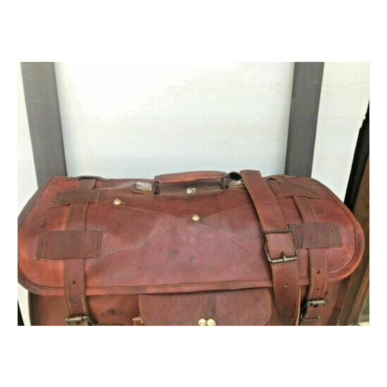 Duffel Vintage Bag 30" Men's Genuine Leather Luggage Weekend Overnight FlapOver  image {3}