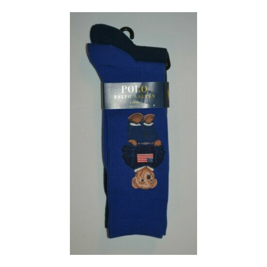 Polo Ralph Lauren Blue Polo Bear Campus USA Flag Sweater Dress Socks 2 Pack NIP! image {4}