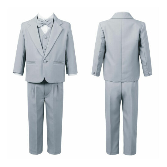 Infant Baby Boys Formal Suit Solid Gentleman Suit Sets 5Pcs Baptism Dress Suit image {4}