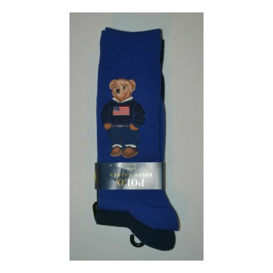 Polo Ralph Lauren Blue Polo Bear Campus USA Flag Sweater Dress Socks 2 Pack NIP! image {3}