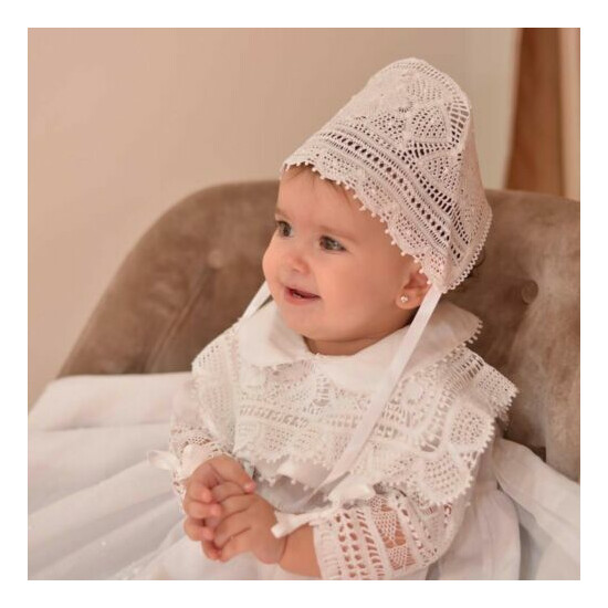 Fully Handmade Lace Baby Christening Bonnet / White Baby Bonnet 100% Cotton UK image {1}