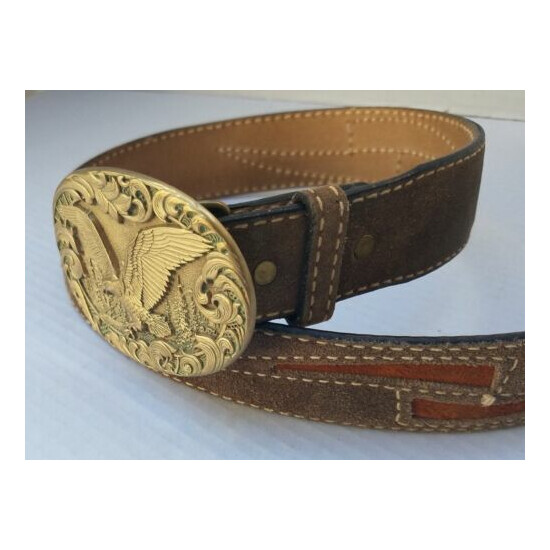 Torel Split Cowhide Leather Belt 36 ADL Award Design Medal Brass Eagle Buckle  image {1}