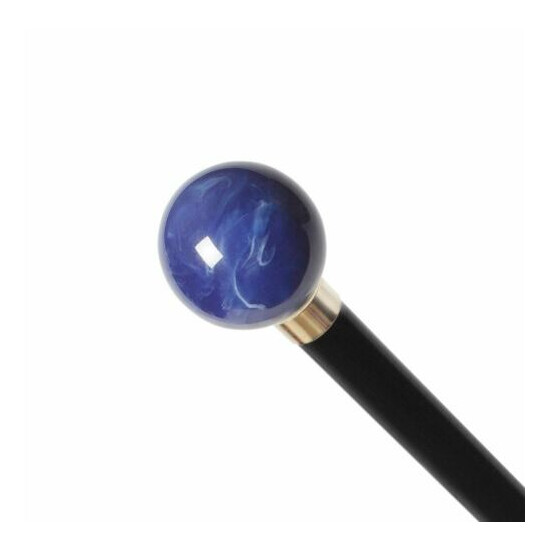  Wooden Walking Stick Cane Handmade with Handle Blue Ball Vintage Style image {1}