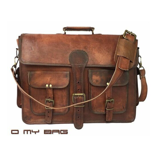 Soft Leather Bag Laptop Satchel Briefcase Brown Vintage Messenger Bag for Men image {4}