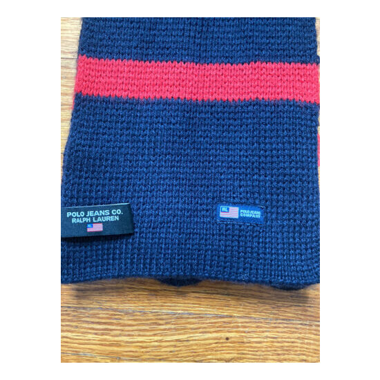 Ralph Lauren Polo Winter Scarf Wool Blend Color Block Red Navy image {2}