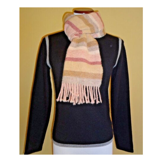 VTG Altea Milano Unisex Wool Light Pink Multi Stripes Oblong with Fringes Scarf image {3}