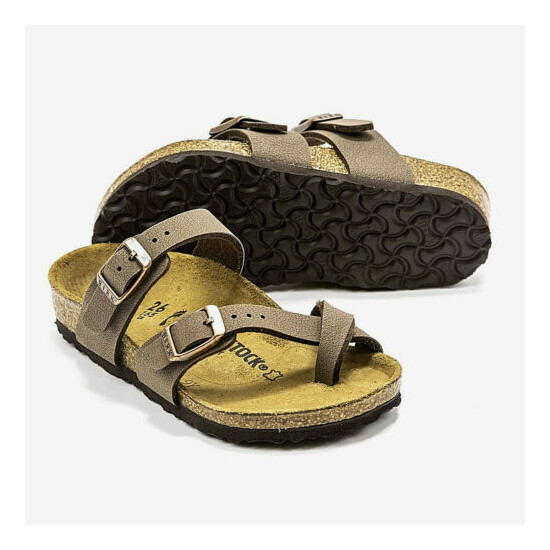Girls Birkenstock Mayari Open Toe Slides Kids Brown Sandals NEW image {1}