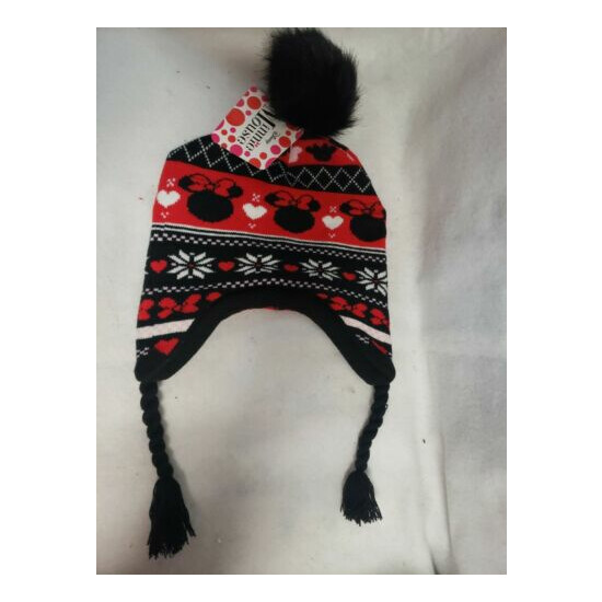 Disney Minnie Mouse Girls Youth Size 4-16 Red And Black Beanie Hat image {1}
