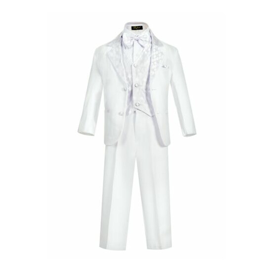 Todller Boys Tuxedo suit 5pc set coat,satin pattern vest,pant,shirt,Bow tie  image {1}