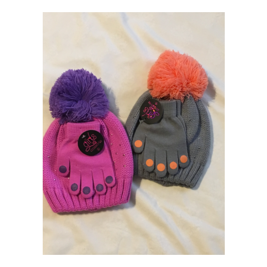 Girls Accessories: Hat & Glove Set, Metal Stud Decor: Gray or Pinks, One Size image {1}