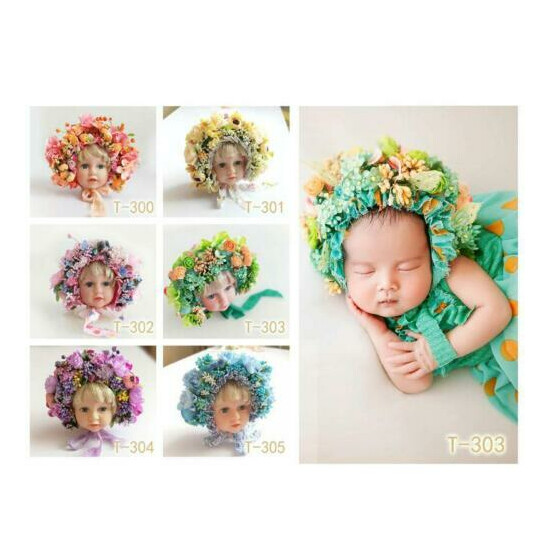 Flowers Florals Hat Newborn Baby Photography Props Handmade Colorful Bonnet Hat image {1}
