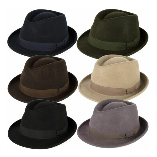 Elegant 100% Wool Trilby Hat Waterproof & Crushable Handmade in Italy image {1}