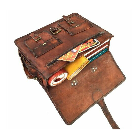 Soft Leather Bag Laptop Satchel Briefcase Brown Vintage Messenger Bag for Men image {2}