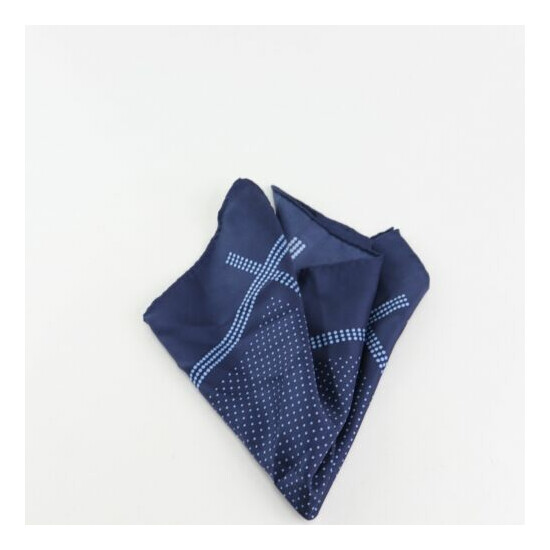 Bloomingdales Mens 100% Silk Dotted Handkerchief Pocket Square Blue image {1}