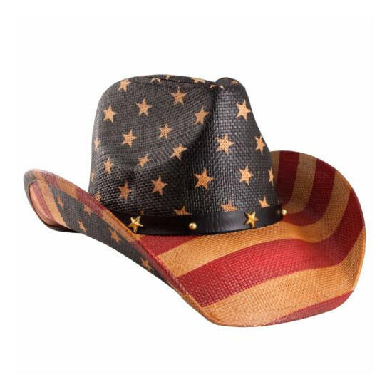 MEN'S USA AMERICAN FLAG COWBOY HAT VINTAGE Tea Stain SHAPE-IT BRIM US Western image {2}
