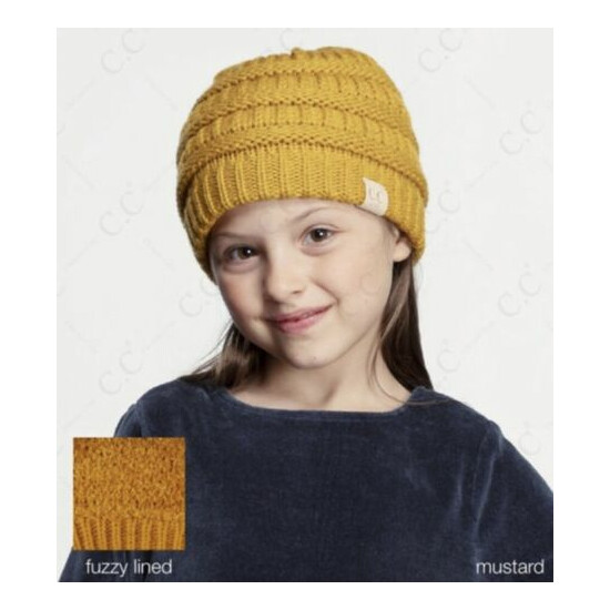 Kids Mustard Fuzzy Lined Authentic C.C Exclusives Beanie Hat NWT In pkg image {3}