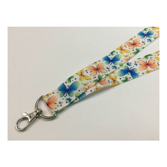 White with Pretty Blue and Orange Butterflies ID Lanyard with Lobster Claw Clasp image {1}