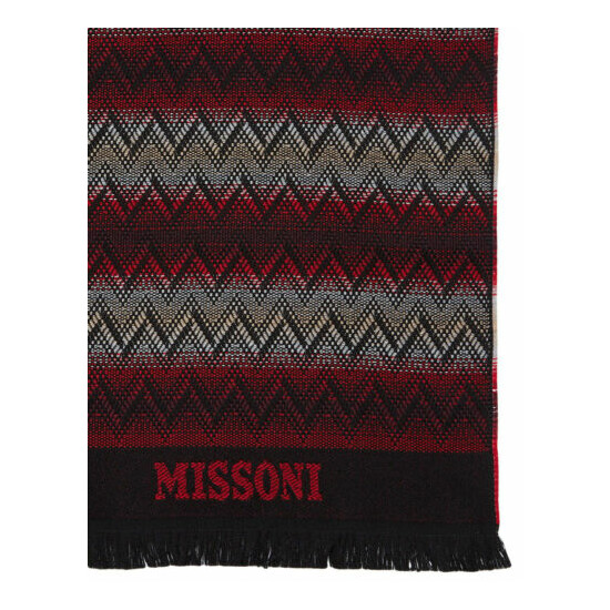 MISSONI Scarf UNISEX Zig Zag Dual Tone Made in Italy 100% Wool Red/Black **NWT** image {1}