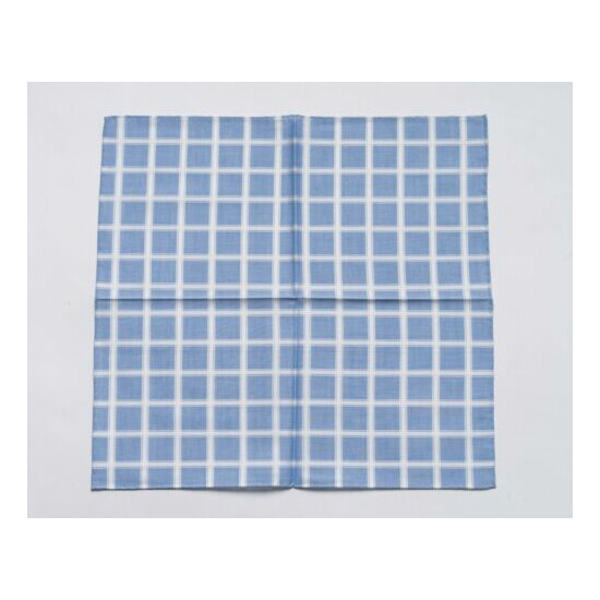 Zilli $100 New Blue White Plaid Cotton Zilli Print Handkerchief Hand Made 16" image {1}