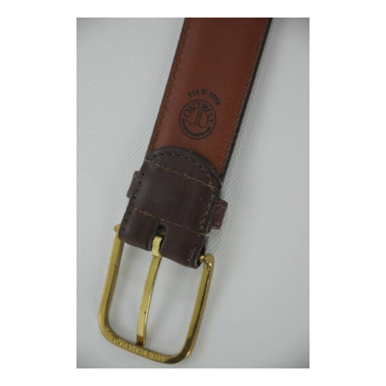 Torino Brown Full Grain Glove Leather Brass Buckle Italy Belt Made in USA 42 Thumb {4}
