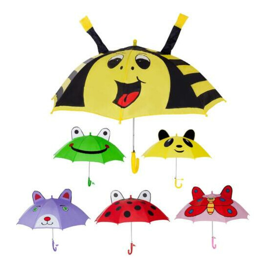 Cute Kids Children's Animal Umbrella 3D Ear Cartoon Hook Handle Rain Brolly  image {1}