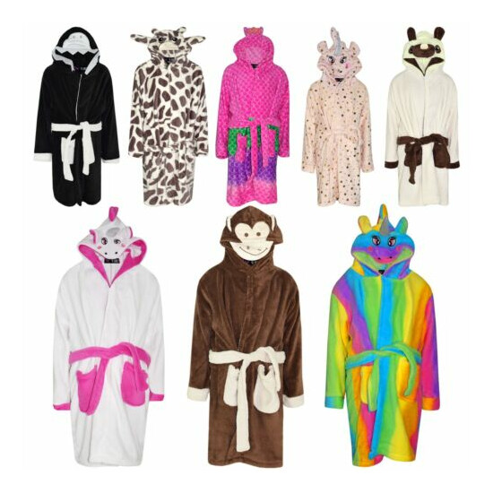 Kids Girls Bathrobe 3D Animal Dressing Gown Fleece Nightwear Loungewear 2-13 Yrs image {1}