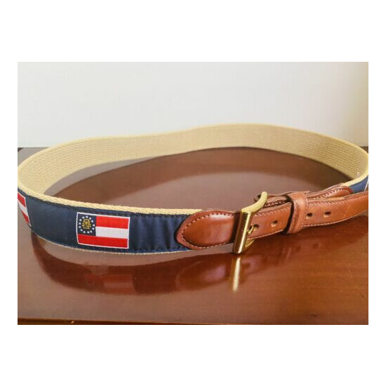 VOLUNTEER TRADITIONS CANVAS WITH LEATHER TABS FLAGS MOTIF BELT SIZE 32/80cm.. image {1}