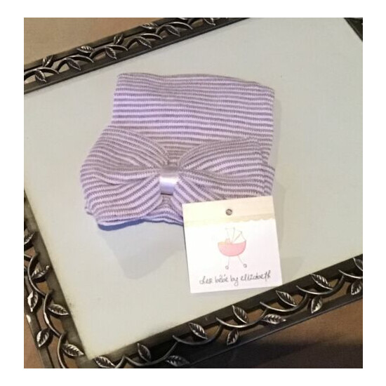 Pink bow jeweled hospital hat, shower gift, newborn, handmade image {3}