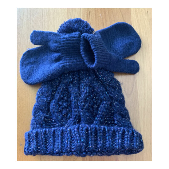 Carters 2-Piece Glitter Cable Knit Hat & Mittens Set Navy Blue Size 2T-4T (A) image {1}