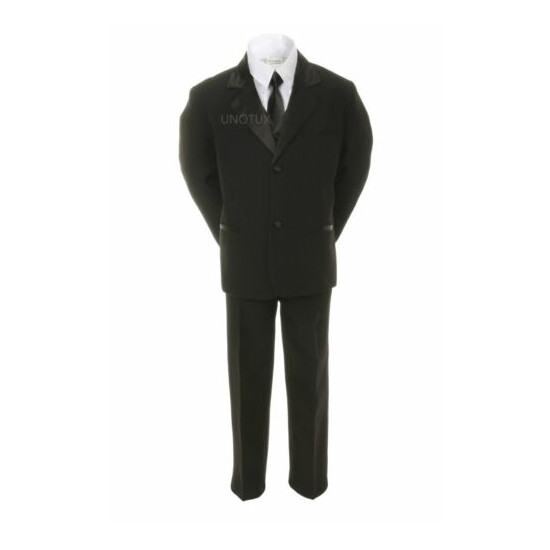 6pc Baby Toddler Boys Formal Wedding Black Suit Tuxedo + Extra Color Necktie S-7 image {2}