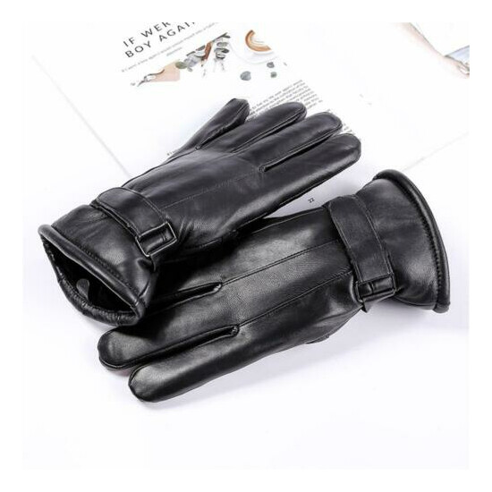 Men Genuine Sheep Leather Gloves Thicken Winter Warm Motorcycle Fleece Gloves image {3}