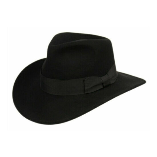 Premium Wool Felt Indiana Jones Fedora Hat w/Grosgrain Band Crushable Outback image {2}