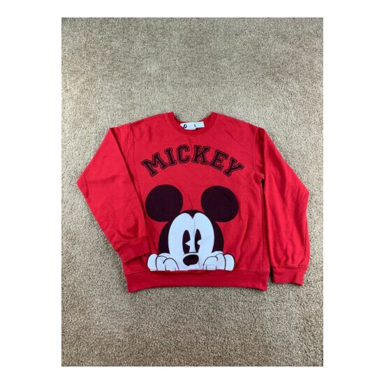Disney Sweater Adult Medium Red Crewneck Sweatshirt Long Sleeve Mickey Girls image {1}