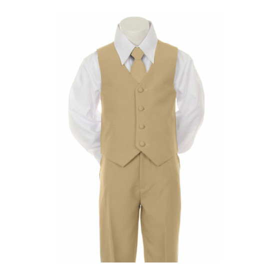 5pc Baby Toddler & Boy Formal Wedding Tuxedo Suit sz S-2T 3T 4T 5-14 16-20 Khaki image {5}
