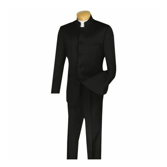 VINCI Men's Black Banded Collar 5 Button Classic Fit Tuxedo Suit NEW image {2}
