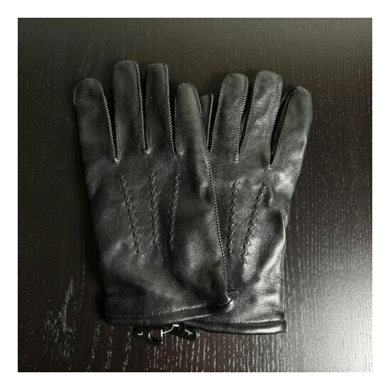 FOWNES Mens Size L Black Leather Gloves w/Wool Blend Lining // Style 1843 image {1}