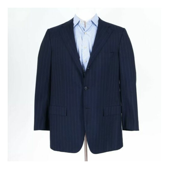 Kiton Navy Blue Chalk Stripe Suit, Working Cuffs Size 44, 40 X 32 Pants image {1}