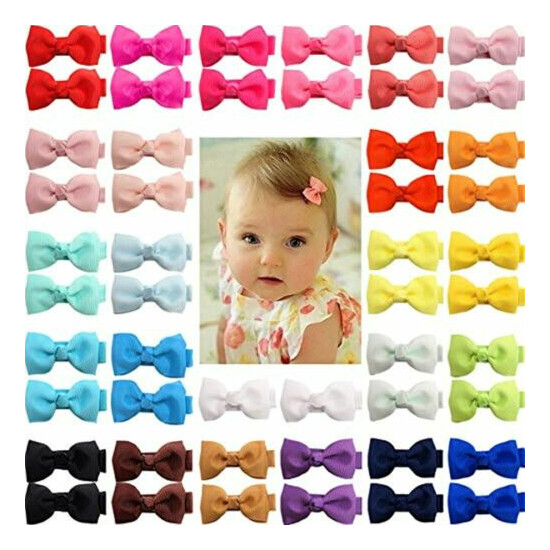 50 Pieces 25 Colors In Pairs Baby Girls Fully Lined Hair Pins Tiny 2" Bows Clips image {1}