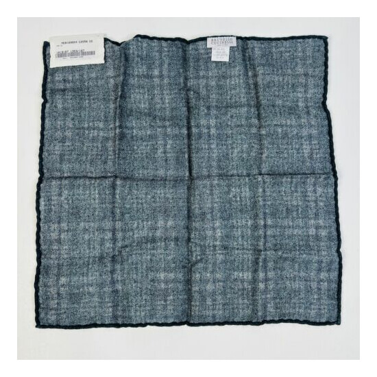 NWT Brunello Cucinelli Green Blue & Gray Plaid Wool Pocket Square image {4}