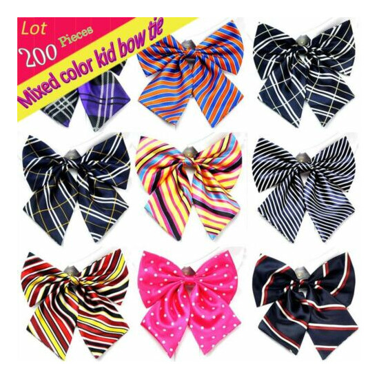 (200 Pcs/Lot) Kid Children Adjustable Bow Tie Stripe Plaid Butterfly Collars image {1}