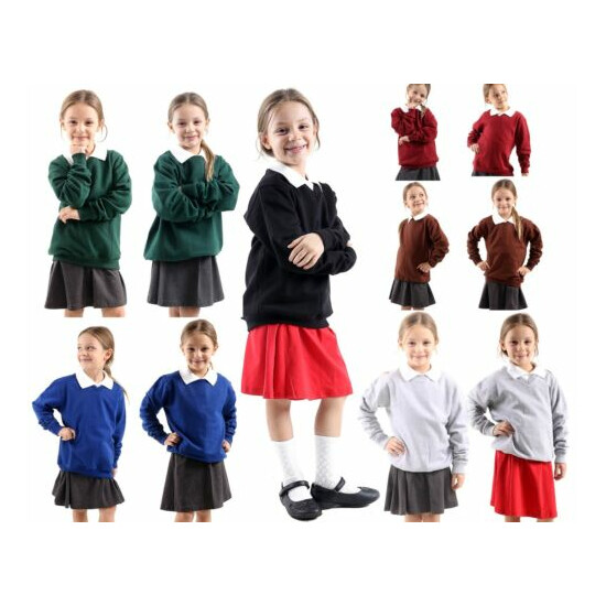 Girls Boys Kids Jumper Sweatshirt Crew tops Round/V- Neck School Uniform fleece image {1}