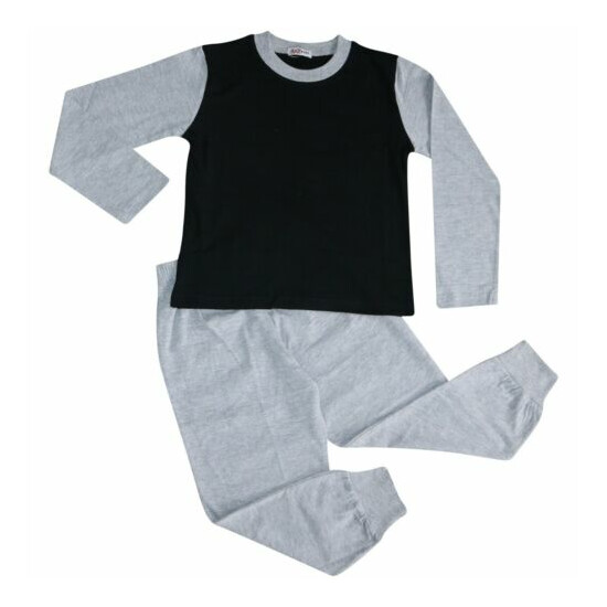 Kids Girls Boys Pjs Contrast Grey Color Plain Stylish Pyjamas Set Age 2-13 Year image {3}